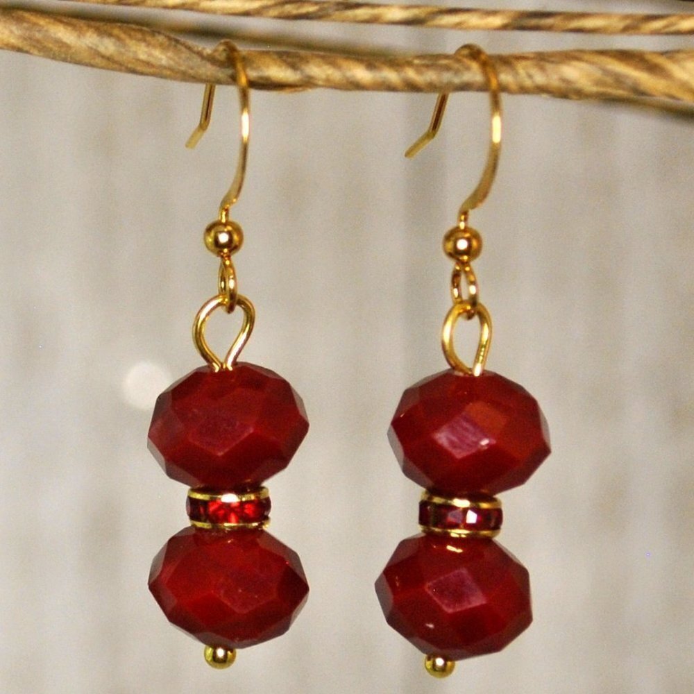 Ruby Crystal Earrings Handmade​​​​